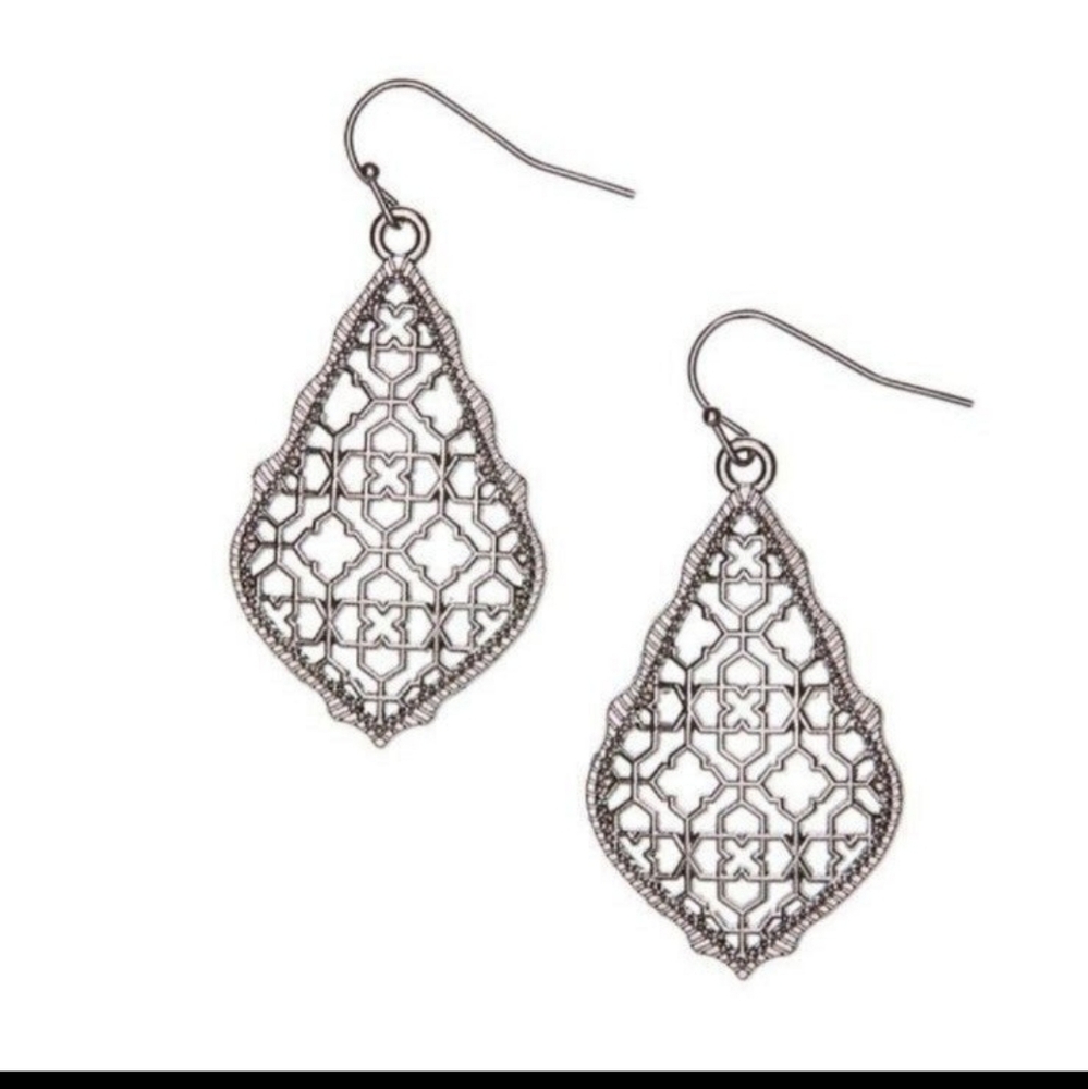 NEW Black and Silvertone Marakesh Filagree Tear Drop dangle Earrings